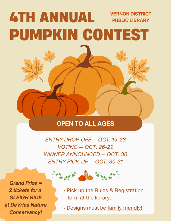 Pumpkin decorating contest!  Contact the library to learn more.